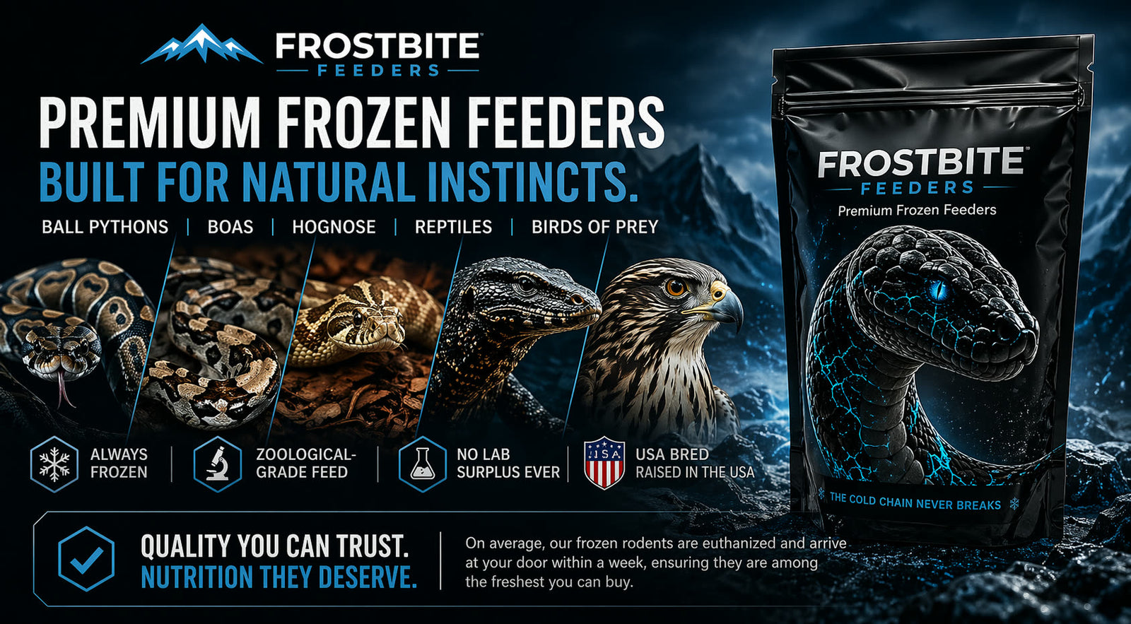 Frostbite Feeders premium frozen feeders — built for natural instincts