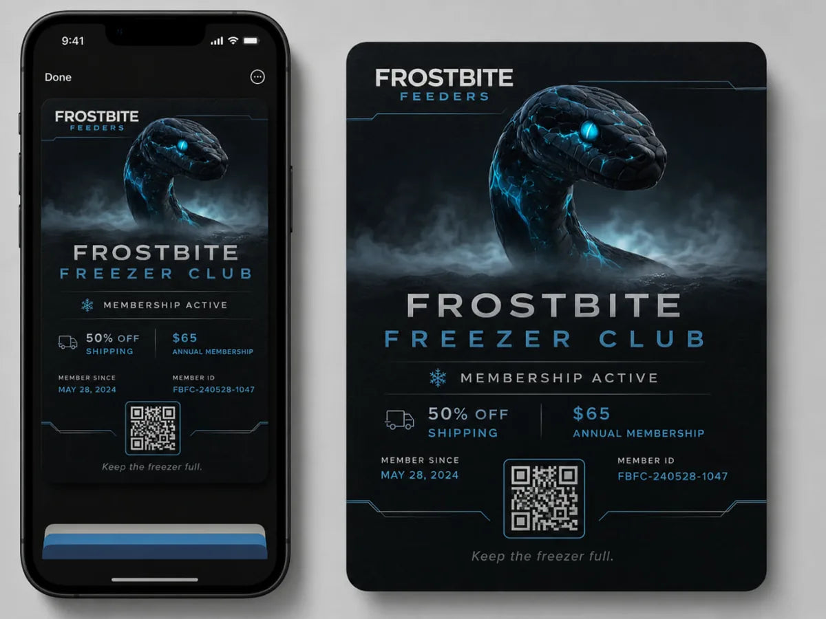 Frostbite Freezer Club digital membership card shown on a phone